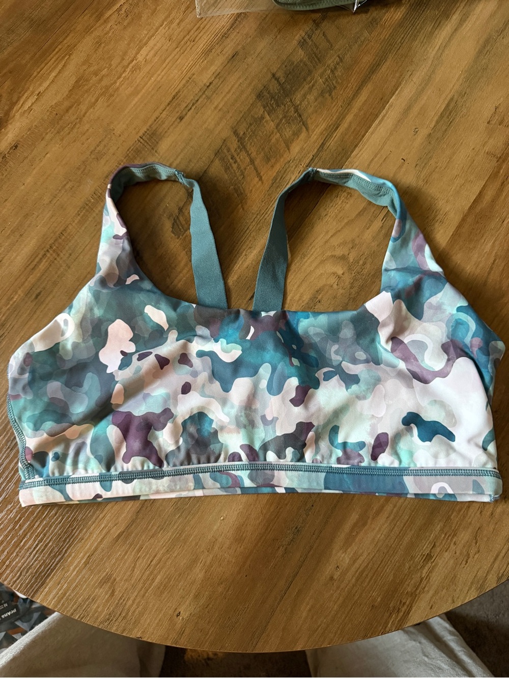 Spanx Teal & Purple Camo Sports Bra. Sz 28 band XXS